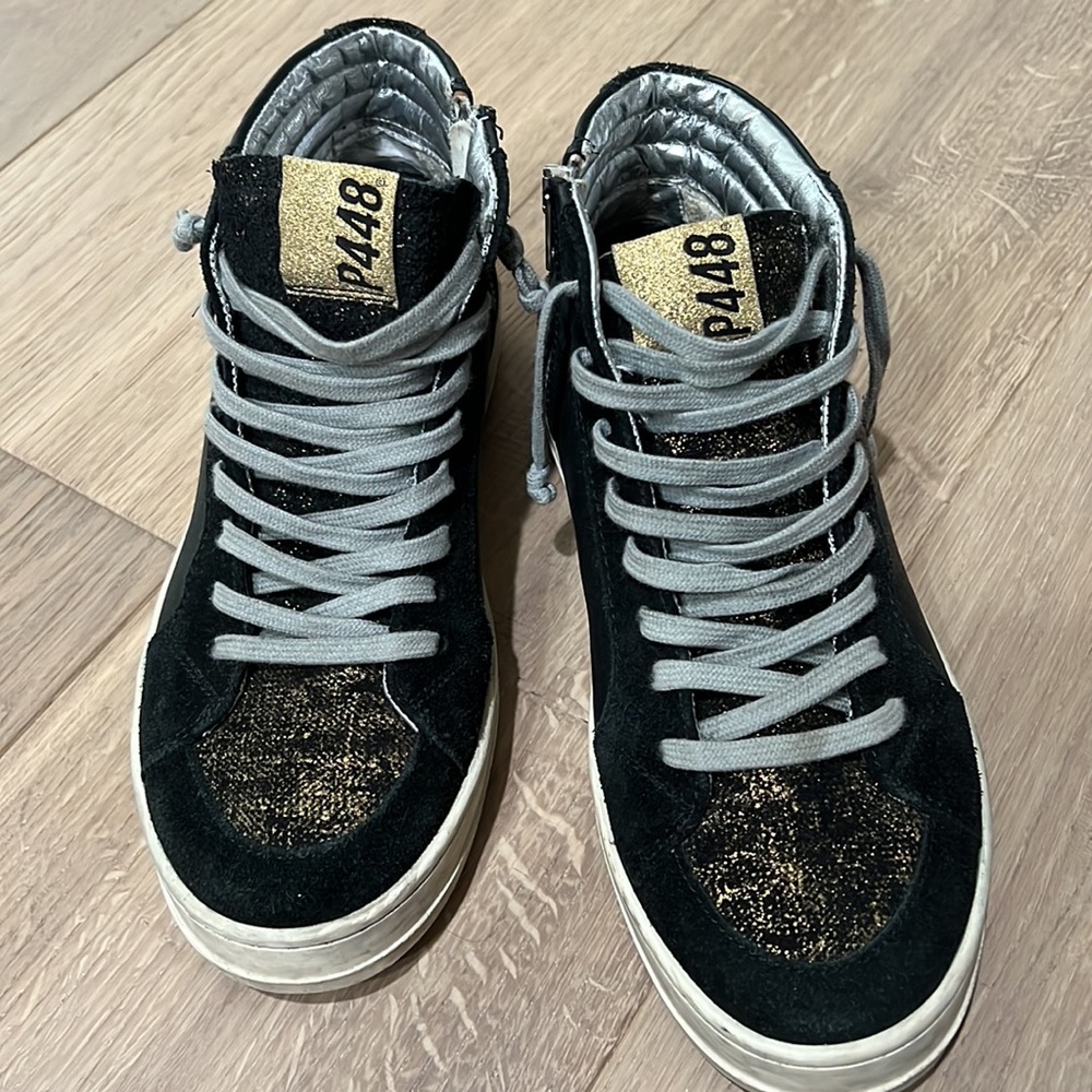 P448 Black and Gold High-Top Sneakers